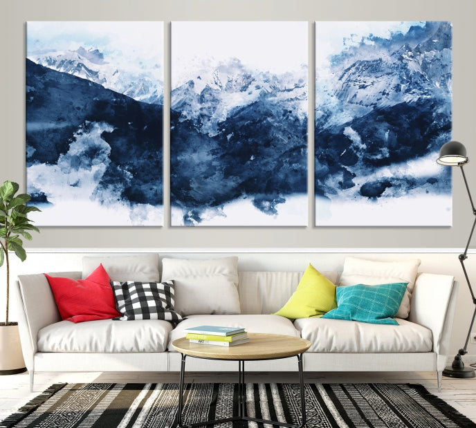 Make a Bold Statement with Our Large Abstract Navy Blue Mountain Wall Art Canvas PrintA Unique & Eye-catching Decor