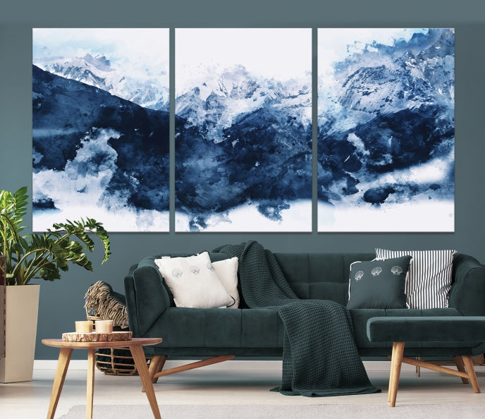 Make a Bold Statement with Our Large Abstract Navy Blue Mountain Wall Art Canvas PrintA Unique & Eye-catching Decor