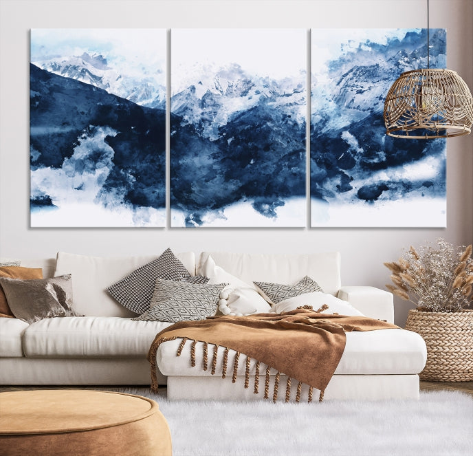 Make a Bold Statement with Our Large Abstract Navy Blue Mountain Wall Art Canvas PrintA Unique & Eye-catching Decor