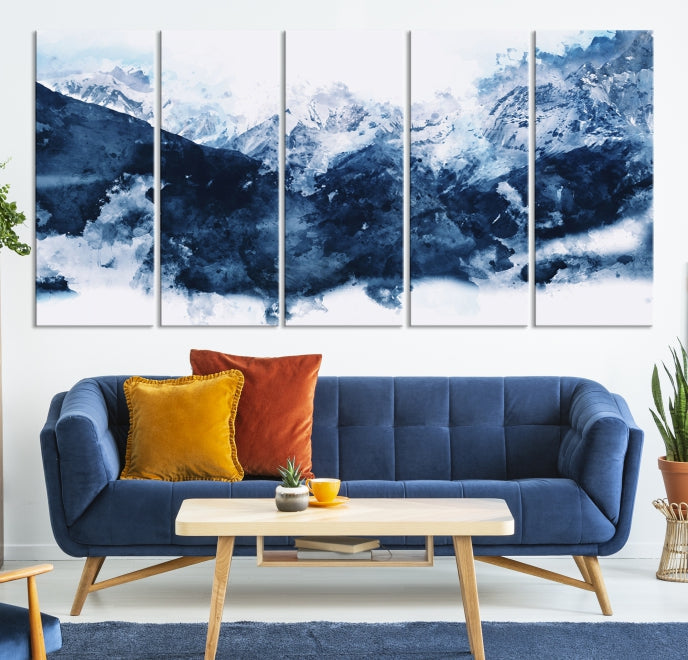 Make a Bold Statement with Our Large Abstract Navy Blue Mountain Wall Art Canvas PrintA Unique & Eye-catching Decor