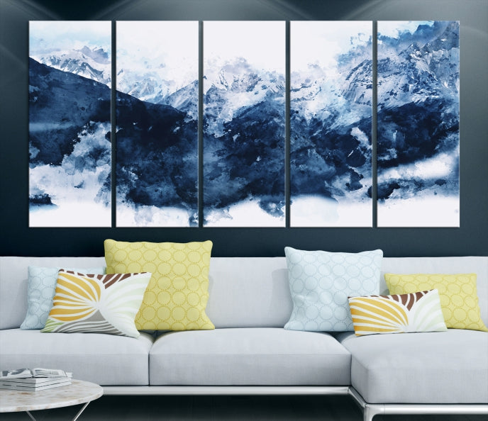 Make a Bold Statement with Our Large Abstract Navy Blue Mountain Wall Art Canvas PrintA Unique & Eye-catching Decor