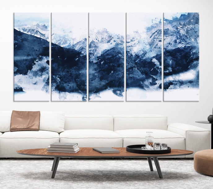 Make a Bold Statement with Our Large Abstract Navy Blue Mountain Wall Art Canvas PrintA Unique & Eye-catching Decor