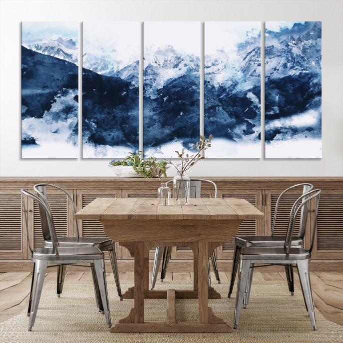 Make a Bold Statement with Our Large Abstract Navy Blue Mountain Wall Art Canvas PrintA Unique & Eye-catching Decor