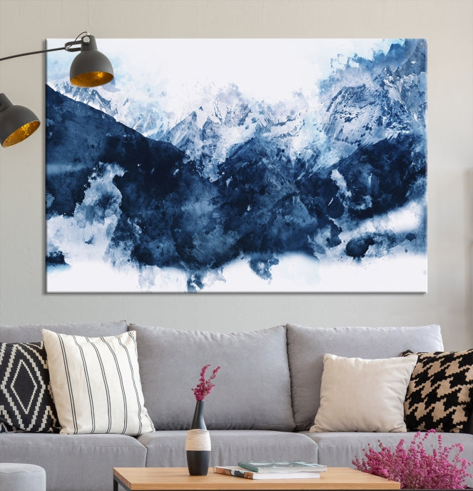 Make a Bold Statement with Our Large Abstract Navy Blue Mountain Wall Art Canvas PrintA Unique & Eye-catching Decor