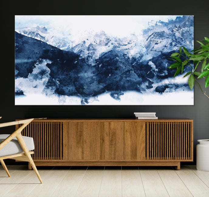 Make a Bold Statement with Our Large Abstract Navy Blue Mountain Wall Art Canvas PrintA Unique & Eye-catching Decor