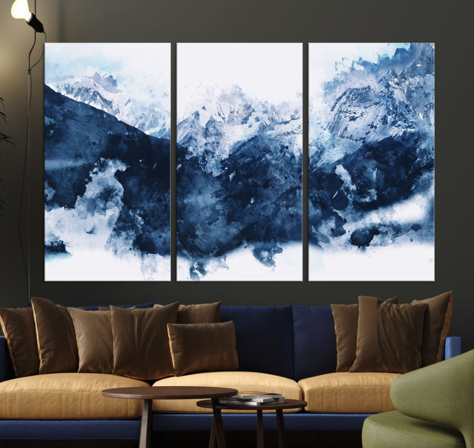 Make a Bold Statement with Our Large Abstract Navy Blue Mountain Wall Art Canvas PrintA Unique & Eye-catching Decor