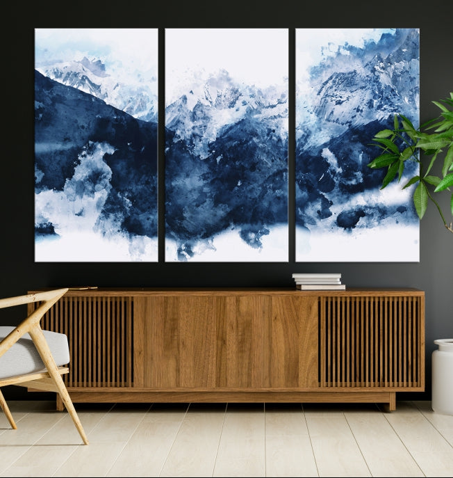 Make a Bold Statement with Our Large Abstract Navy Blue Mountain Wall Art Canvas PrintA Unique & Eye-catching Decor