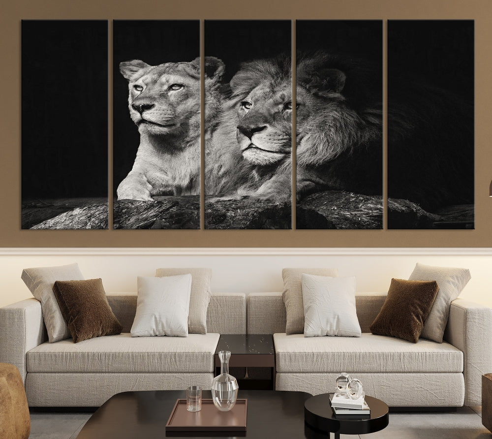 Male Lion and Lioness Wall Art, Wild Animal Canvas Print, Africa Lion Canvas Wall Decor, Framed Wildlife Print