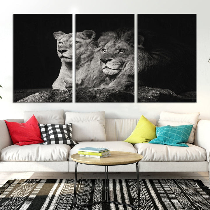 Male Lion and Lioness Wall Art, Wild Animal Canvas Print, Africa Lion Canvas Wall Decor, Framed Wildlife Print