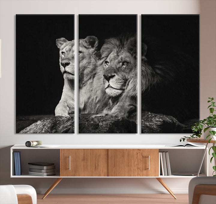 Male Lion and Lioness Wall Art, Wild Animal Canvas Print, Africa Lion Canvas Wall Decor, Framed Wildlife Print