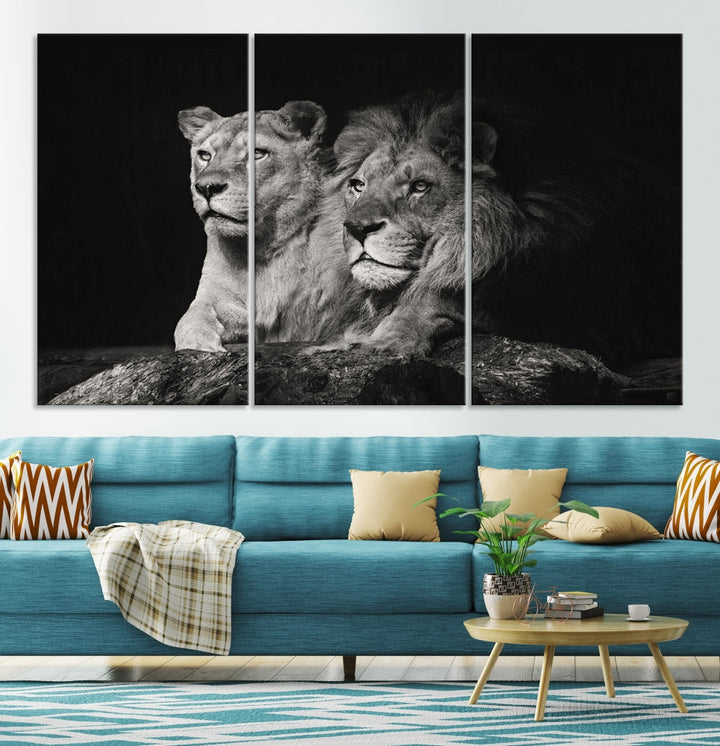 Male Lion and Lioness Wall Art, Wild Animal Canvas Print, Africa Lion Canvas Wall Decor, Framed Wildlife Print