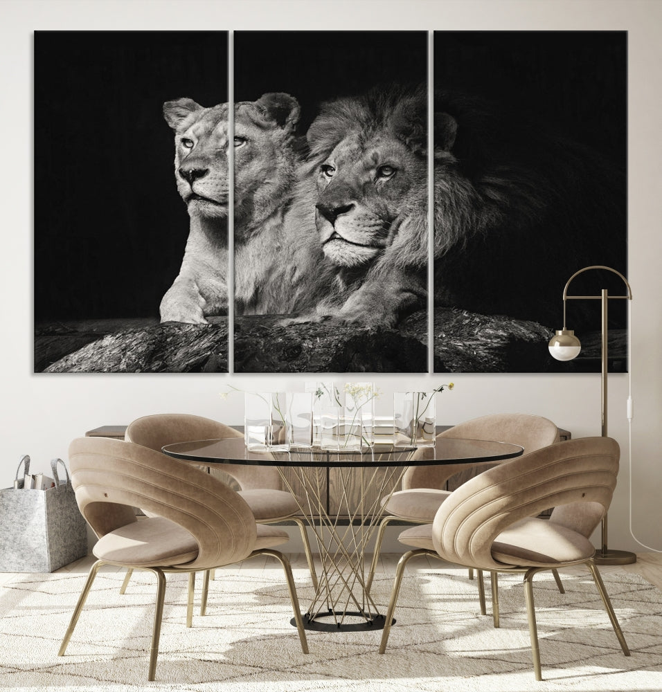 Male Lion and Lioness Wall Art, Wild Animal Canvas Print, Africa Lion Canvas Wall Decor, Framed Wildlife Print