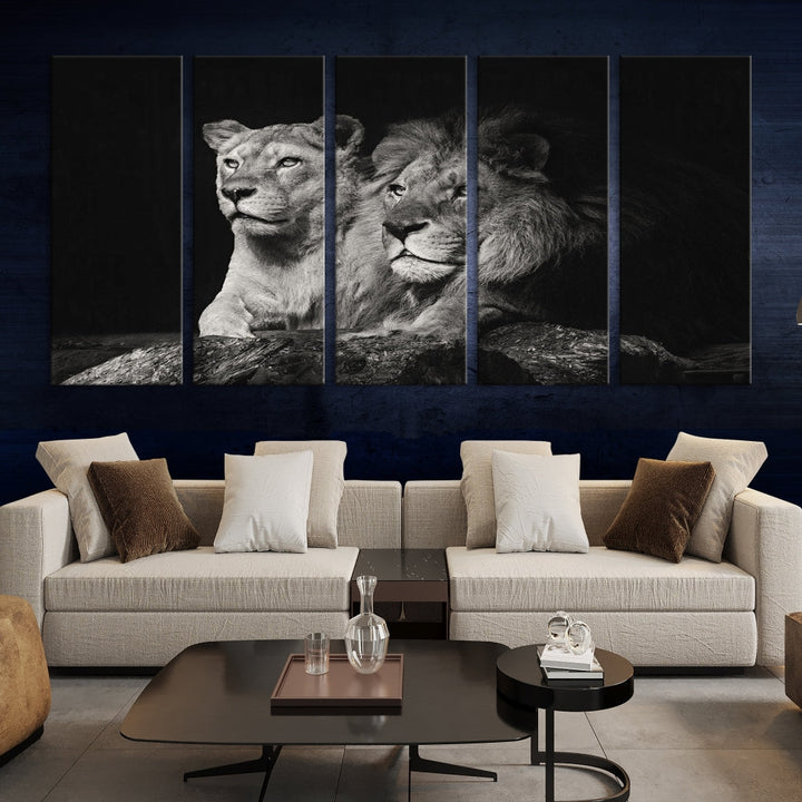 Male Lion and Lioness Wall Art, Wild Animal Canvas Print, Africa Lion Canvas Wall Decor, Framed Wildlife Print