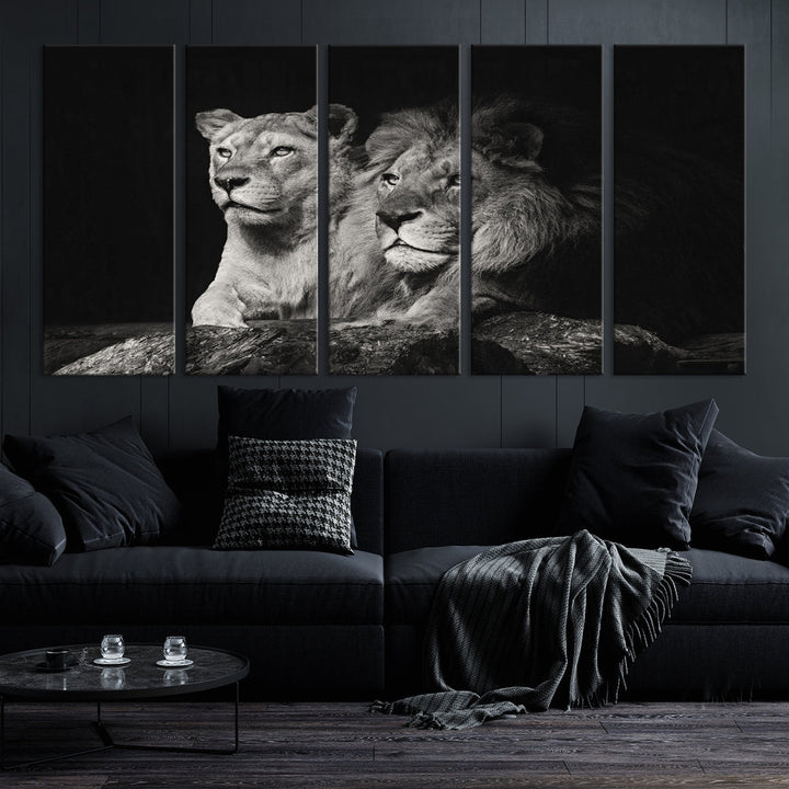 Male Lion and Lioness Wall Art, Wild Animal Canvas Print, Africa Lion Canvas Wall Decor, Framed Wildlife Print