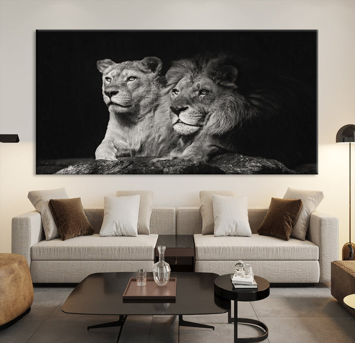 Male Lion and Lioness Wall Art, Wild Animal Canvas Print, Africa Lion Canvas Wall Decor, Framed Wildlife Print