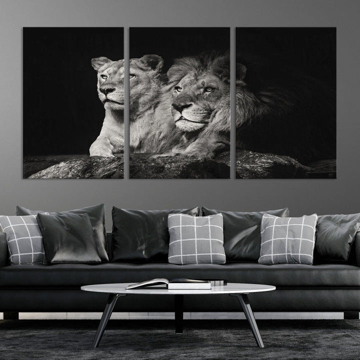 Male Lion and Lioness Wall Art, Wild Animal Canvas Print, Africa Lion Canvas Wall Decor, Framed Wildlife Print