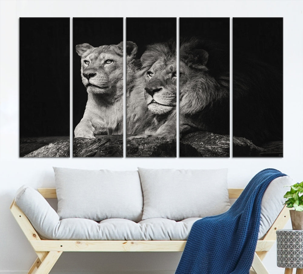 Male Lion and Lioness Wall Art, Wild Animal Canvas Print, Africa Lion Canvas Wall Decor, Framed Wildlife Print