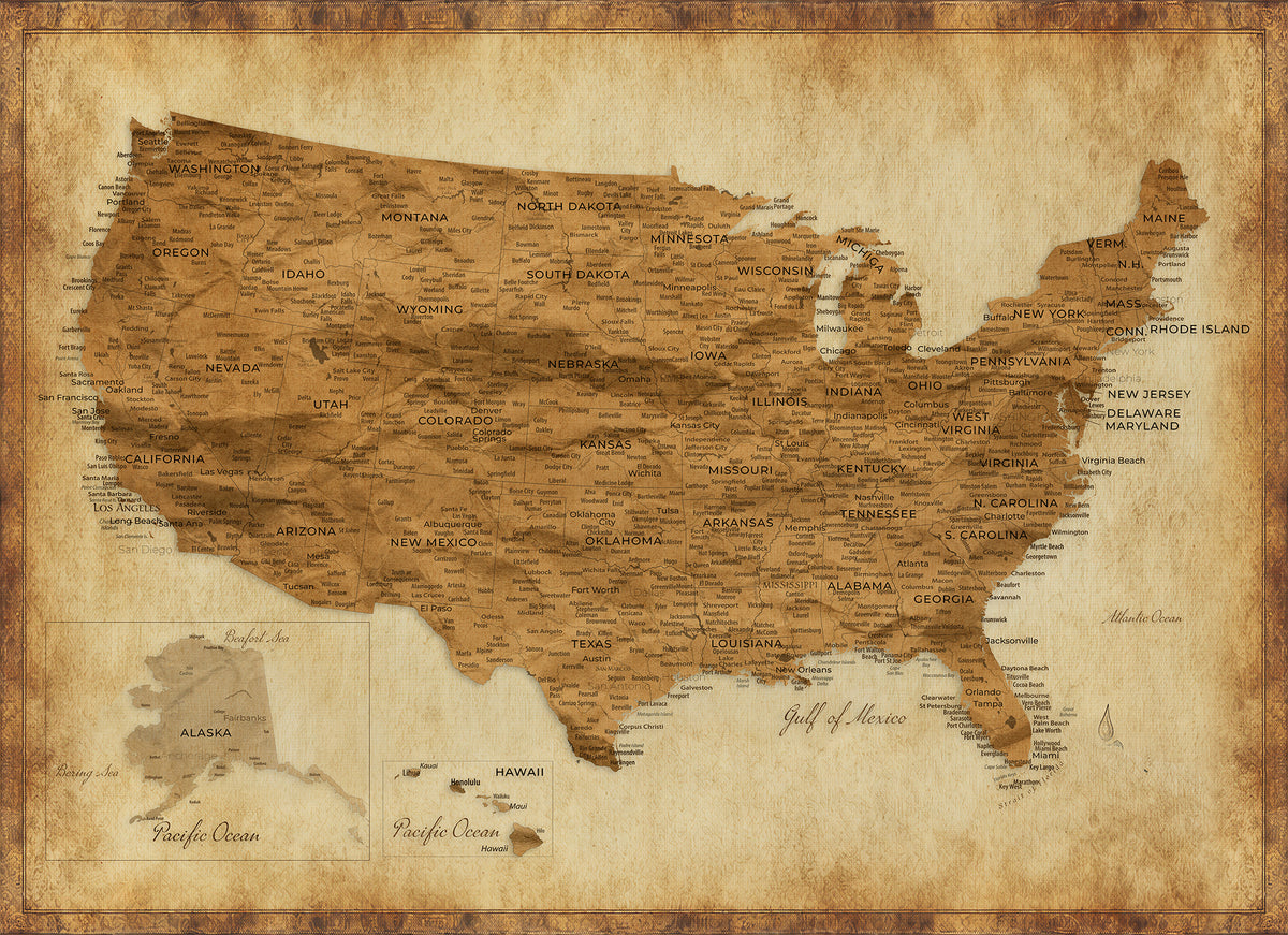 Custom Beige Push Pin USA Map Wall Art, National Park and RV Travel Map, Home Office and Entryway Decor