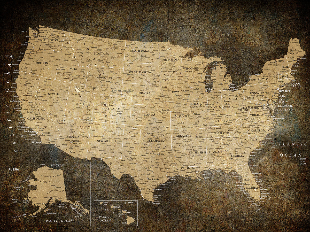 Personalized Black Push Pin USA Map Wall Art, National Park and RV Travel Map, Den and Entryway Decor