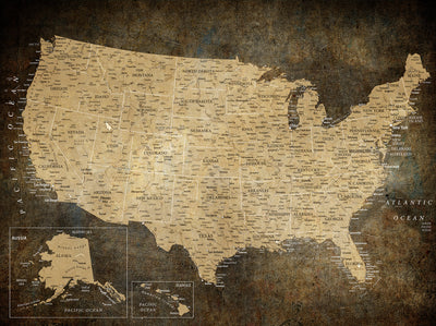 Personalized Black Push Pin USA Map Wall Art, National Park and RV Travel Map, Den and Entryway Decor