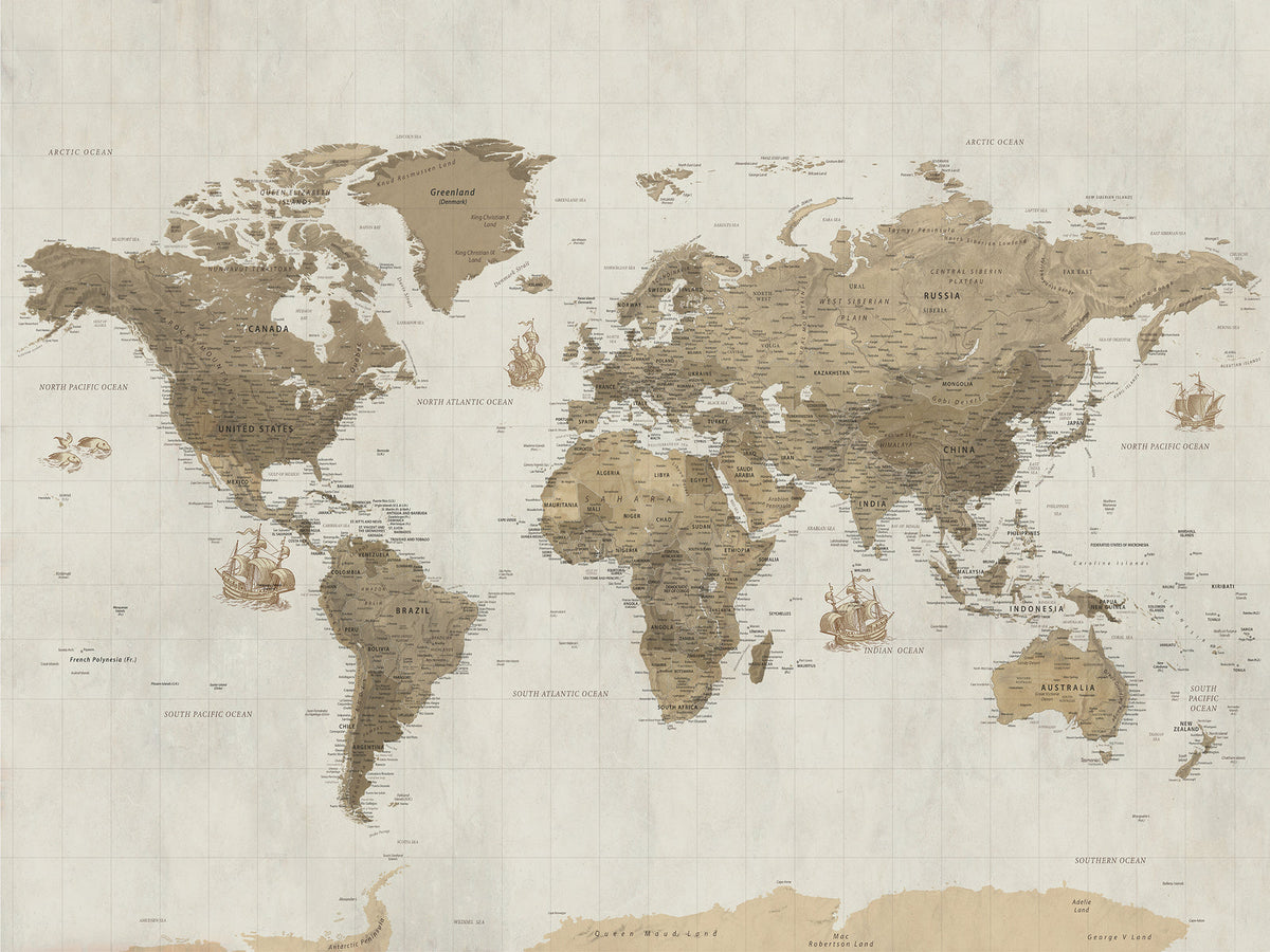 Custom Beige Geometric World Map Canvas with Push Pins, Honeymoon and Anniversary Gift, Dining Room and Hallway Decor