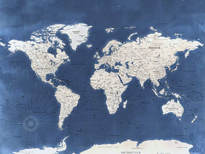 Framed Oversize Personalized Travel Map Canvas, Push Pin World Map Wall Decor