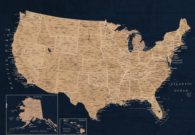 Personalized Navy Push Pin USA Map Canvas Print, 50 States Road Trip Tracker, Study and Entryway Decor
