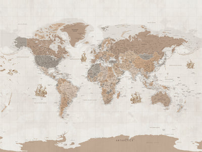Personalized Beige Geometric Push Pin World Map Canvas Print, Countries Visited Map, Study and Home Office Decor