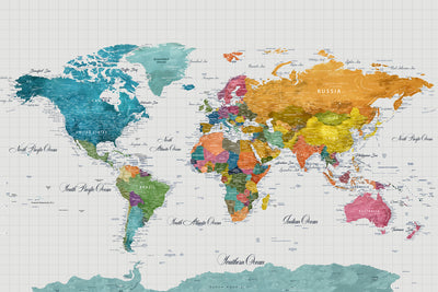 Extra Large Framed World Map Canvas for Push Pins, Custom Travel Map Print