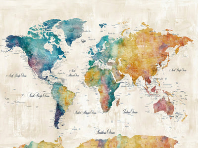 Custom Travel Tracker World Map Canvas with Pins, Countries Visited Map for Dining Room