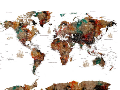 Custom World Map Canvas with Push Pins, Couples Countries Visited Map, Living Room and Dining Room Decor