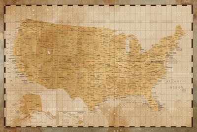 Personalized Beige United States Travel Map Canvas with Push Pins, Road Trip Route Map, Entryway Decor