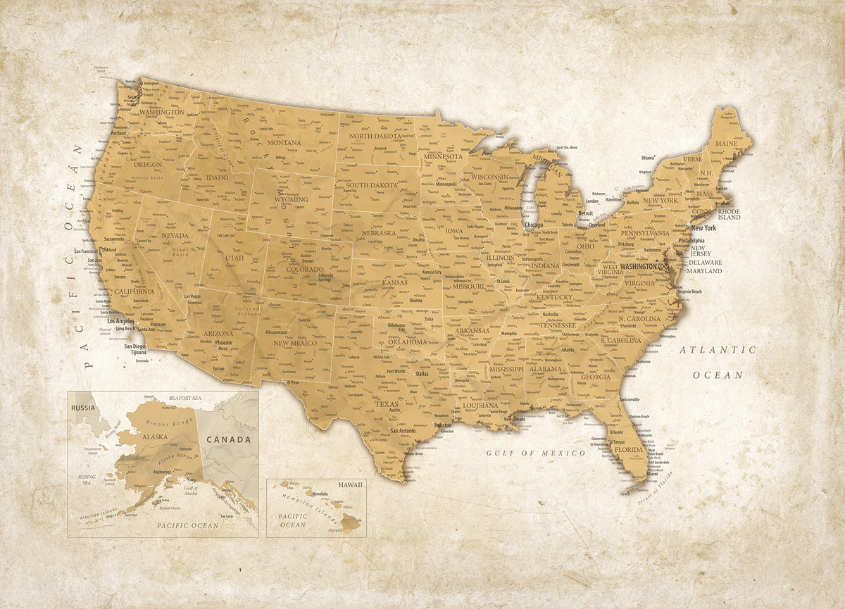 Custom Cream Push Pin USA Map Wall Art, National Park and RV Travel Map, Family Room and Entryway Decor