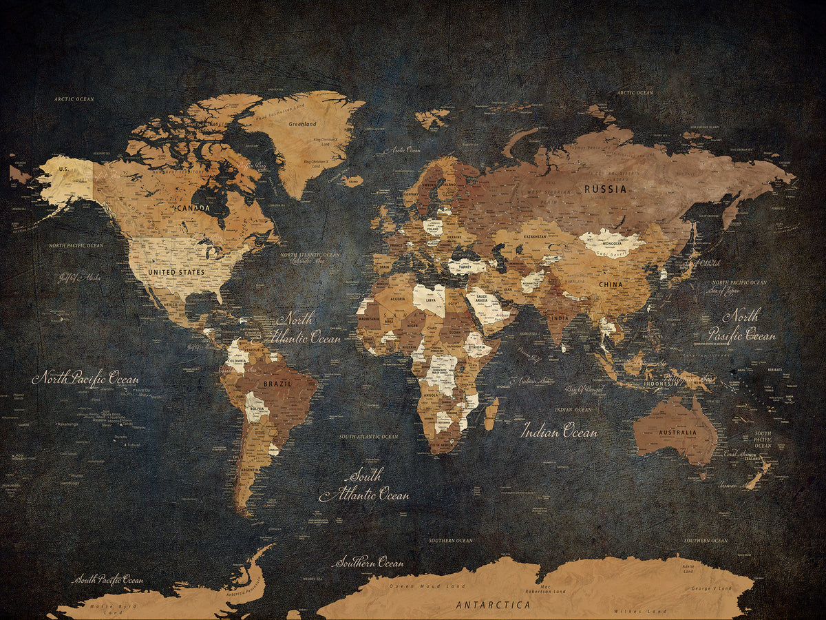Custom World Travel Map Canvas with Push Pins, Bucket List Map for Home Office