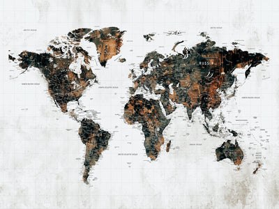 Personalized Beige Push Pin World Map Canvas Print, Honeymoon and Anniversary Gift, Living Room and Dining Room Decor