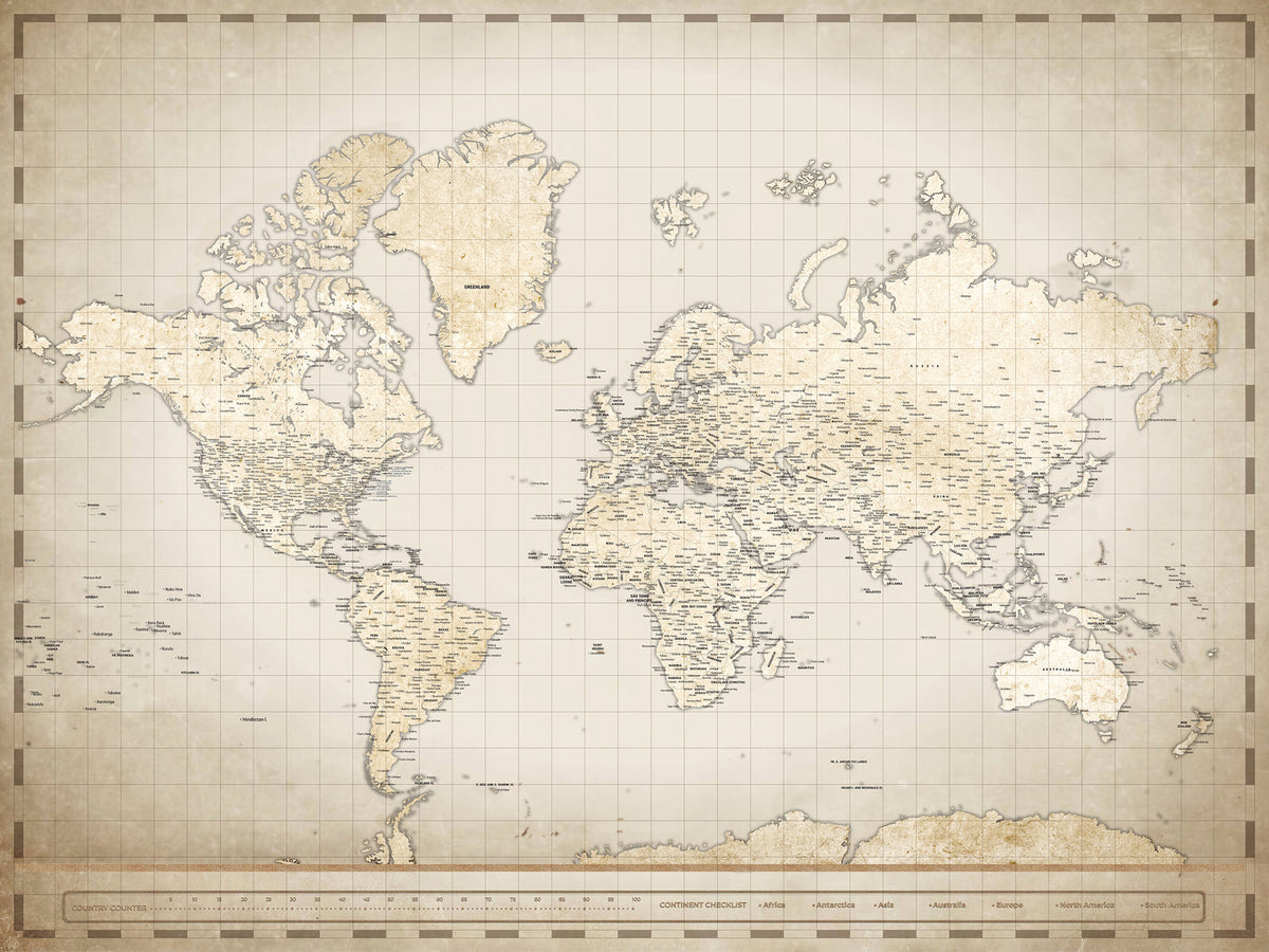 Custom Beige Push Pin Travel Map Canvas Print, Bucket List Map, Dining Room and Hallway Decor