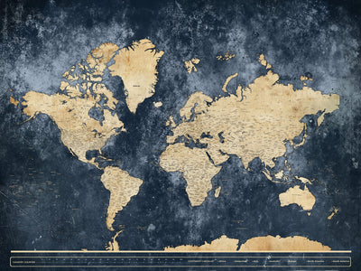 Personalized Framed Blue World Map Canvas with Push Pins, Bucket List Map, Family Room and Study Decor