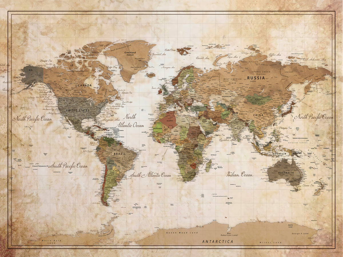 Custom Beige Push Pin World Map Canvas Print, Personalized Wedding Gift for Couples