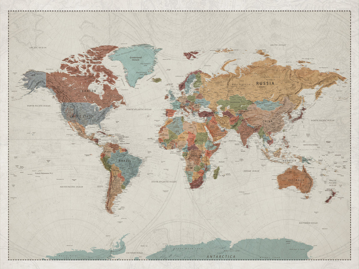 Custom Beige Push Pin World Map Canvas Print, Bucket List Map, Dining Room and Home Office Decor