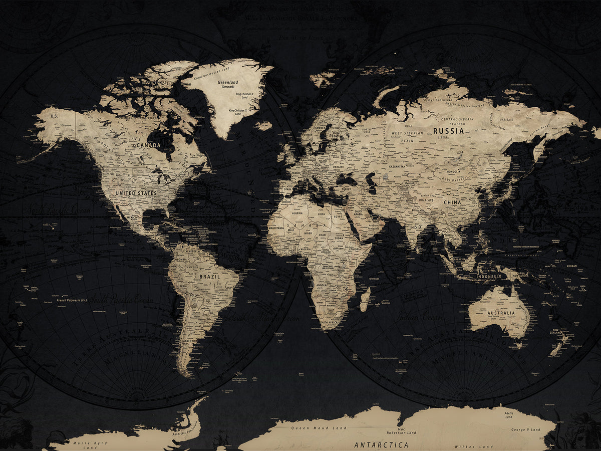 Personalized Framed Beige Modern Push Pin World Map Canvas Print, Places Visited Tracker, Family Room and Bedroom Decor