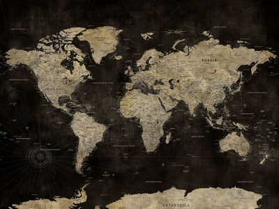 Personalized Framed Black Modern World Map Canvas with Push Pins, Next Trip Planner Map, Dining Room and Home Office Decor