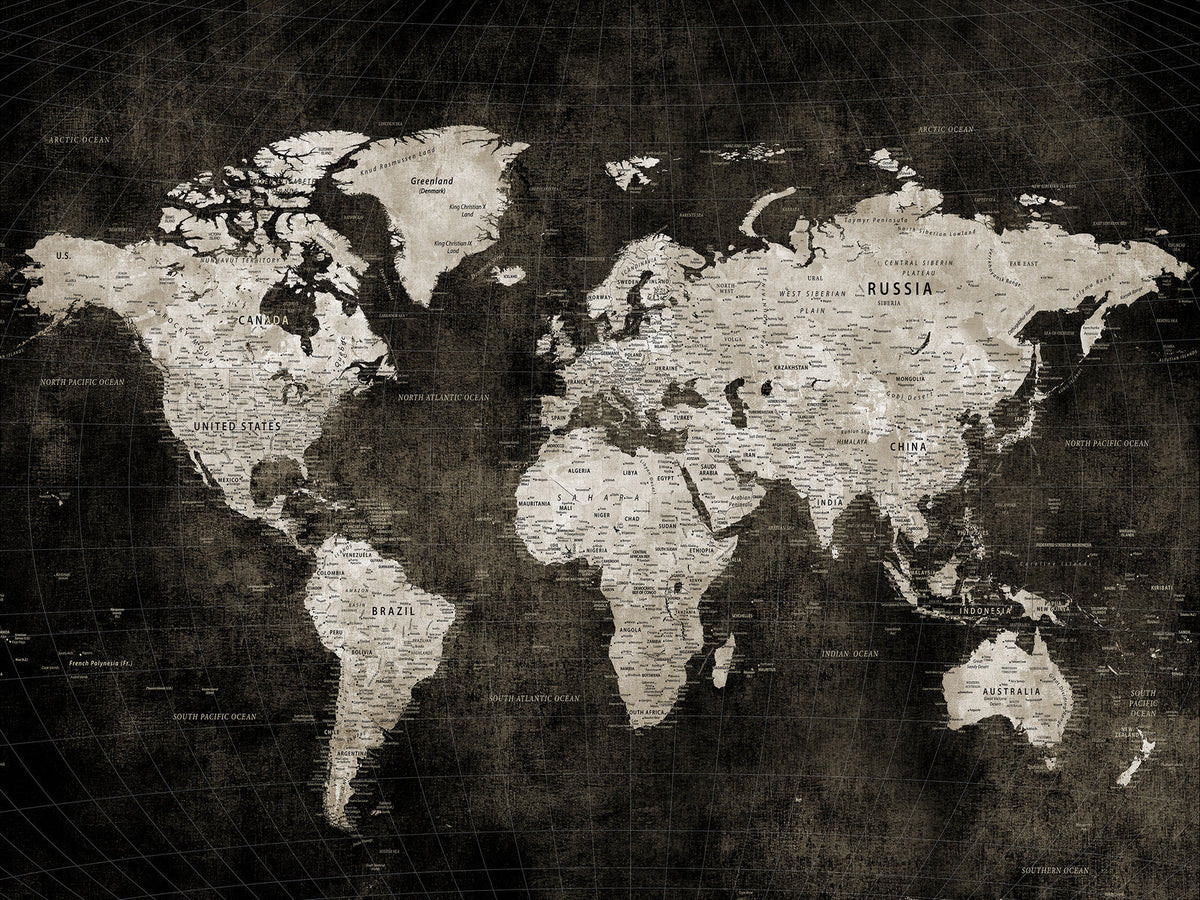 Personalized Framed Beige Push Pin World Map Canvas Print, Couples Countries Visited Map, Dining Room and Study Decor