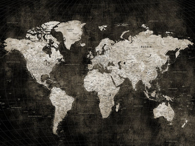 Personalized Framed Beige Push Pin World Map Canvas Print, Couples Countries Visited Map, Dining Room and Study Decor