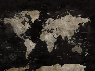Personalized Framed Black Geometric World Map Canvas with Push Pins, Bucket List Map, Living Room and Dining Room Decor