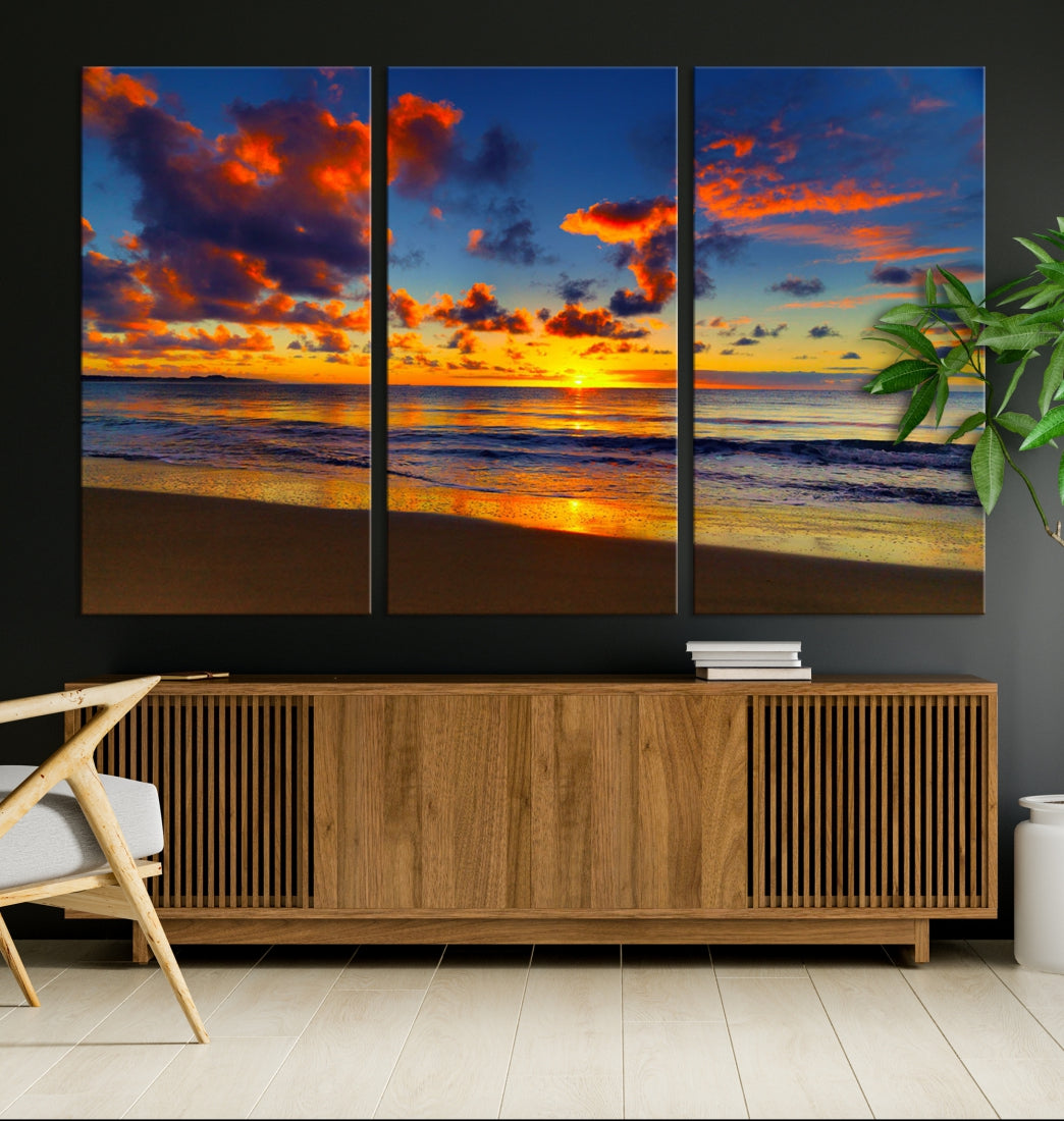 Marvellous Sunset Ocean Beach Landscape Wall Art Canvas Print