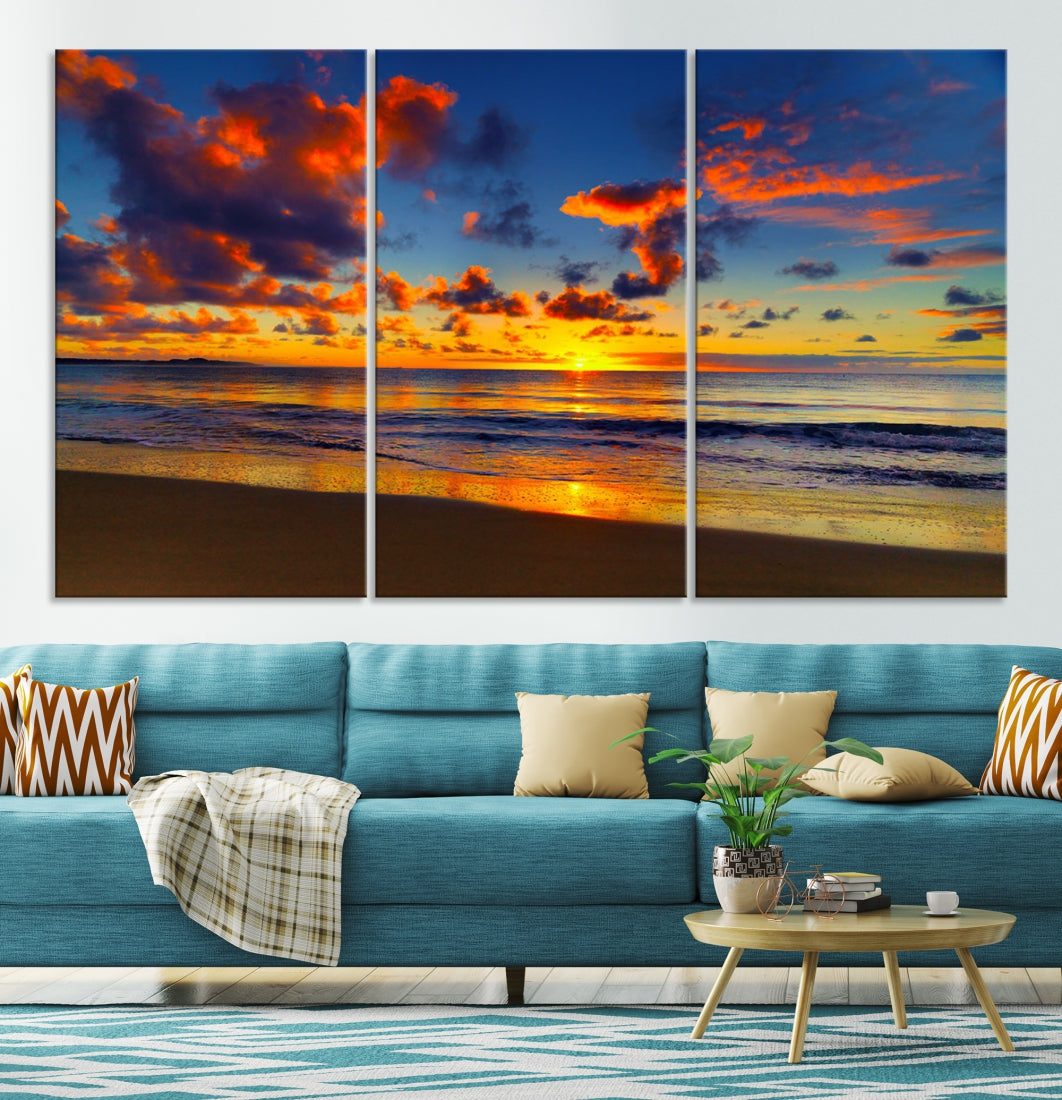 Marvellous Sunset Ocean Beach Landscape Wall Art Canvas Print