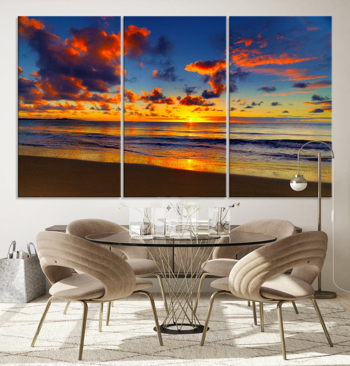 Marvellous Sunset Ocean Beach Landscape Wall Art Canvas Print