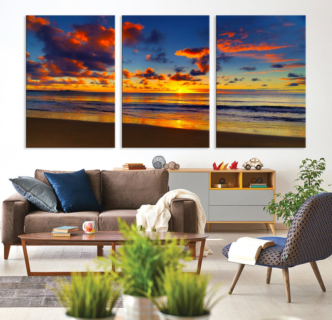 Marvellous Sunset Ocean Beach Landscape Wall Art Canvas Print