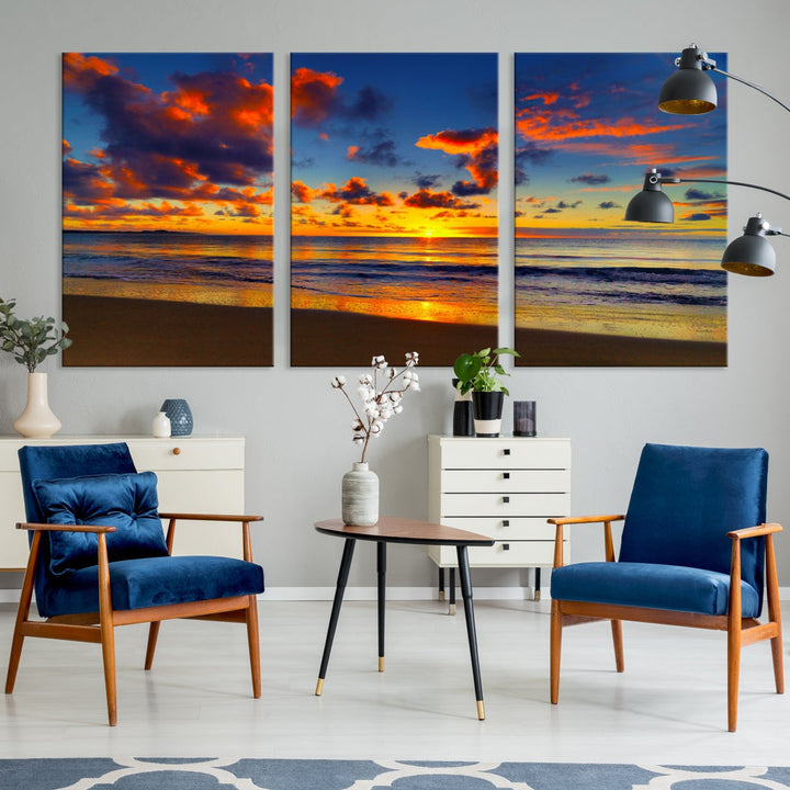 Marvellous Sunset Ocean Beach Landscape Wall Art Canvas Print