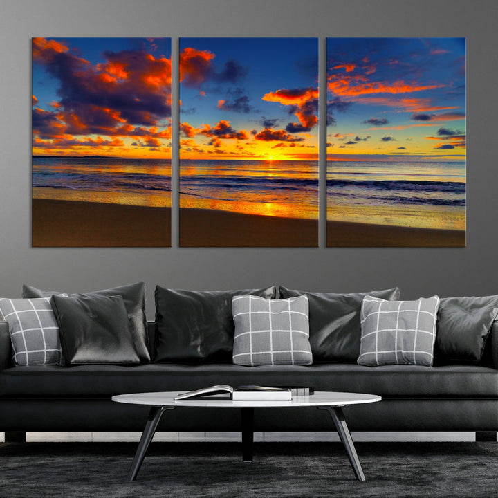 Marvellous Sunset Ocean Beach Landscape Wall Art Canvas Print